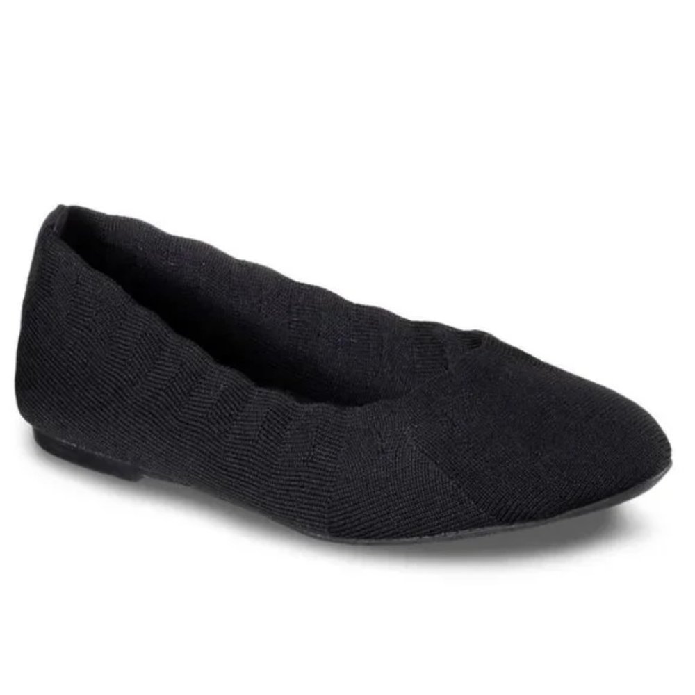 Skechers Size 7.5 Cleo Bewitch Solid Black Knit Slip On Ballet Flats Shoes‎